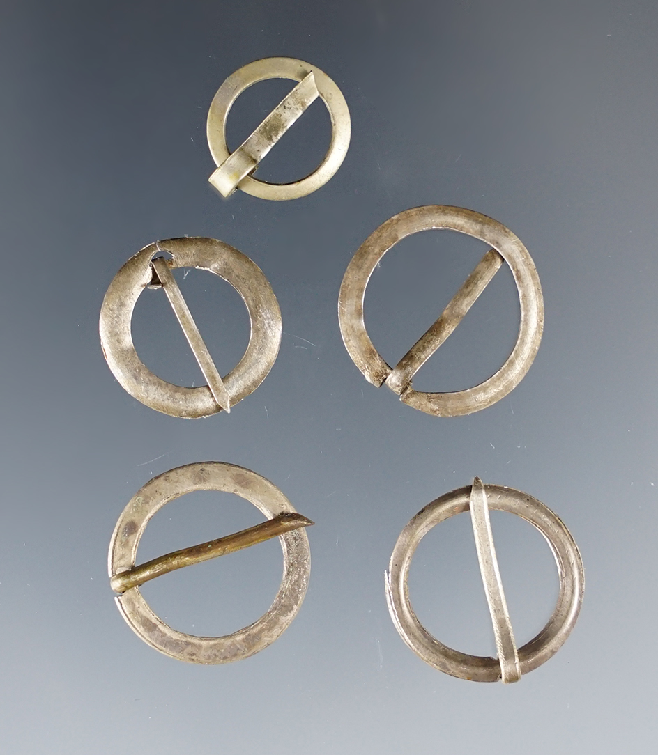 Set of 5 Trade Silver Broaches found by John Grotte in Minnesota & Wisconsin. Ex. Lewis.