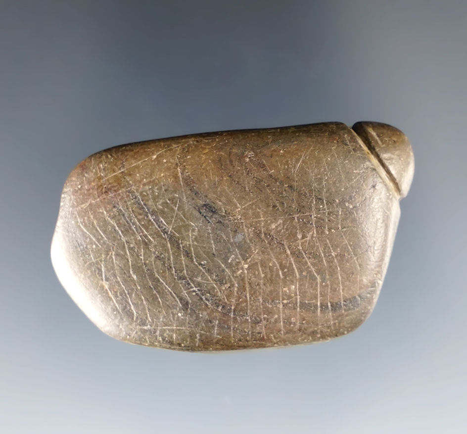 Unique 1 7/8" heavily Engraved Corner Grooved Pendant made from Banded Slate. Ex. Jardine. 