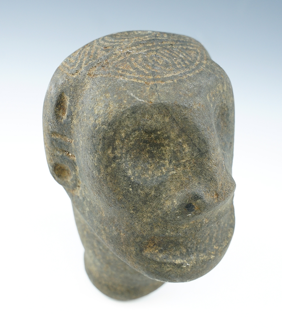 6 1/2" Zemi head that is heavily patinated from dark Basalt - Hispaniola. Circa A.D. 1200-1492.