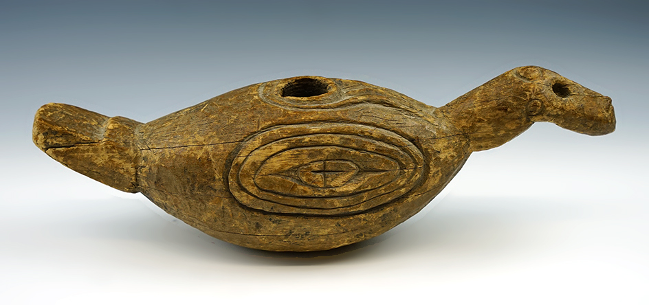 Rare! Pre-Columbian bird effigy wood carving found in Peru that is 13 1/4" long.