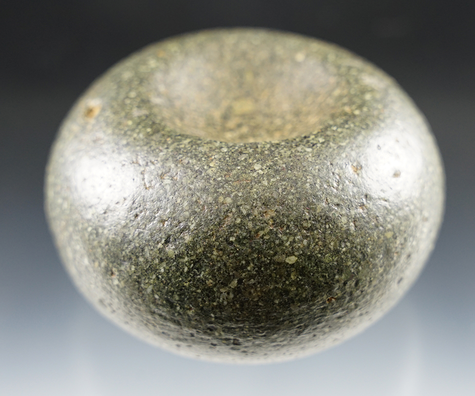Sale Highlight! 3 3/8" Diameter Double Cupped Discoidal - green Granite - Jersey Co., Illinois.