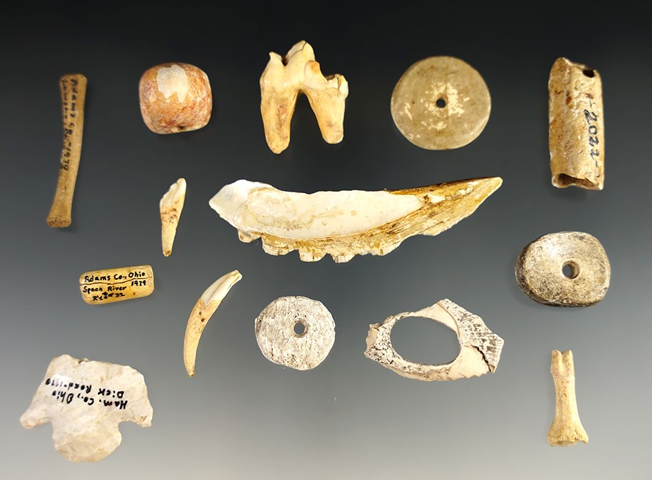 Group of artifacts and site material - Adams and Hamilton Counties, Ohio. Largest is 2 7/8".