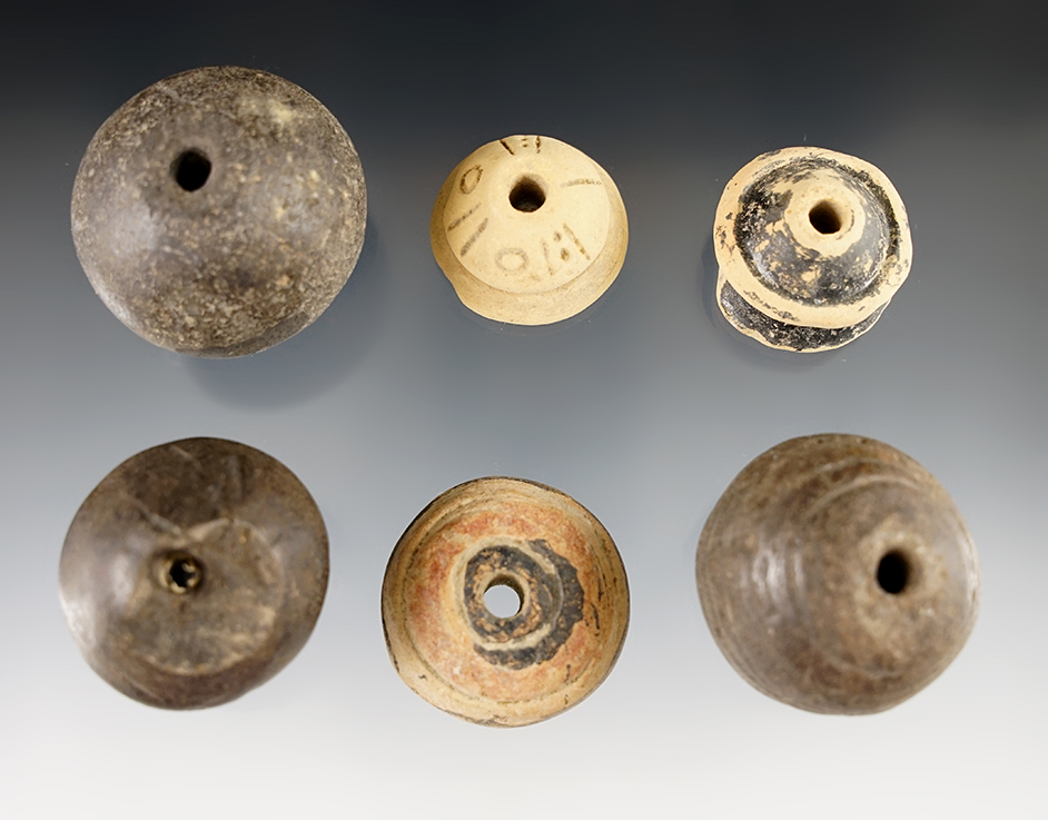 Set of 6 Pre-Columbian spindle whorls in very nice condition. Found in Mexico.