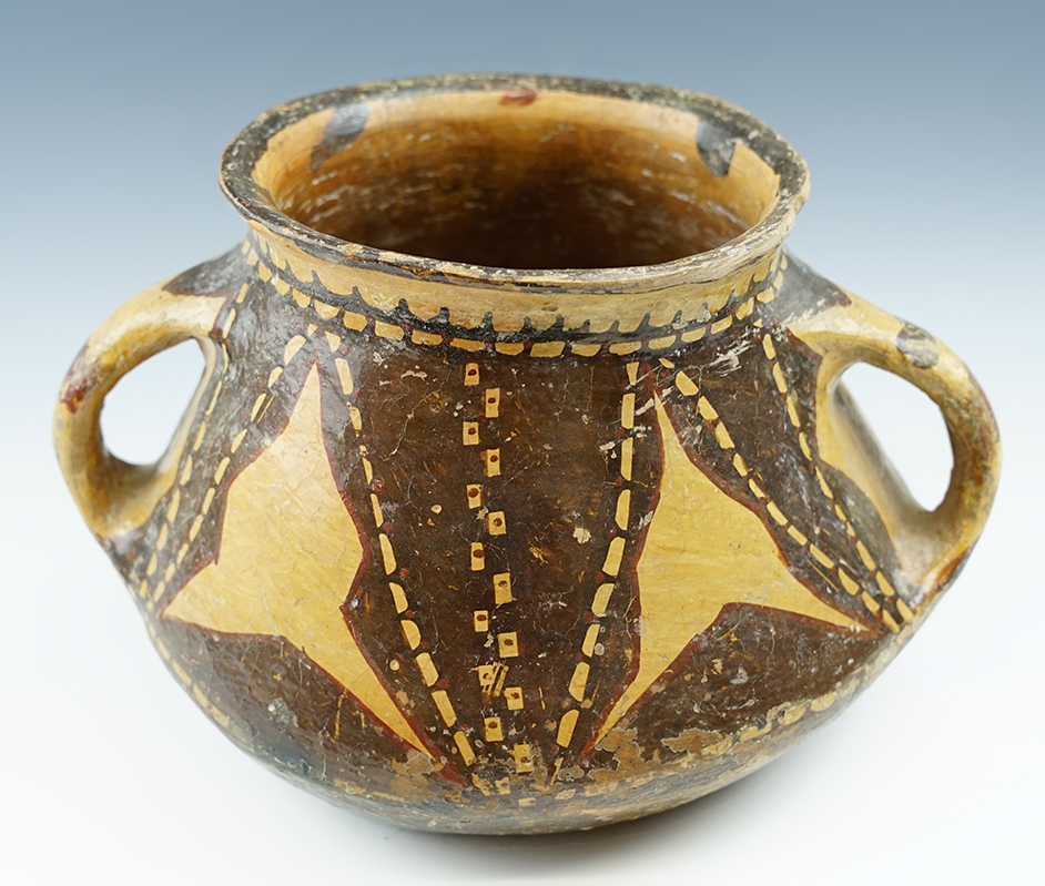 9 3/4" wide x 5 3/4" tall well styled dual handle Berber pottery vessel from Morocco.