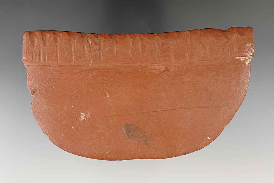 Rare! 4 3/8" Semi-Lunar Knife  - red slate, found in New York. Very nice scalloped handle area.