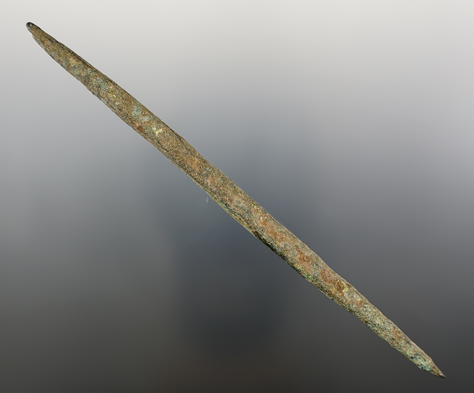 6 1/8" Old Copper Culture Awl or Spear Point found in Wallworth Co., Wisconsin.