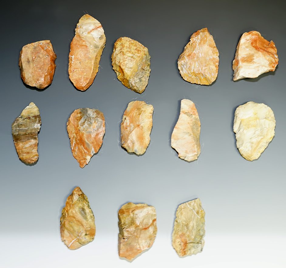 19 Blanks, largest is 4 3/4" from the Gray LaDassor Cache. Made from heat treated Crescent Quarry Fl