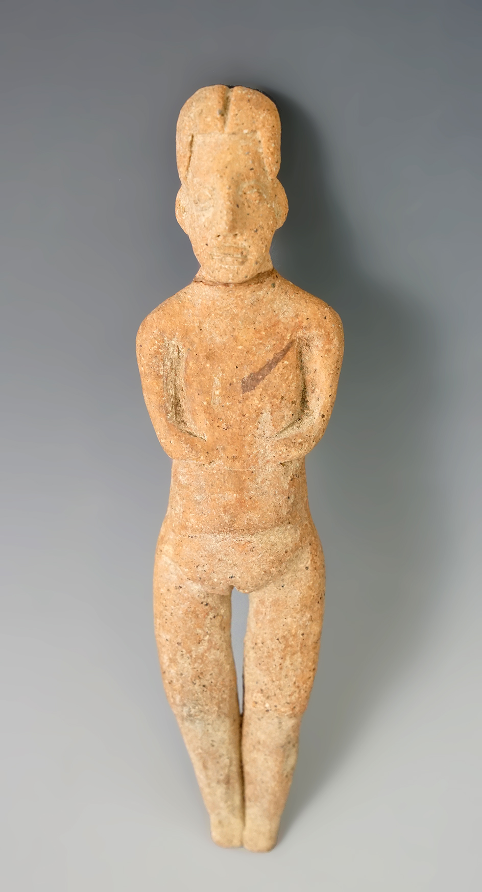 6" tall pre-Columbian Colima flat female pottery figure - Mexico. Head has been reattached.