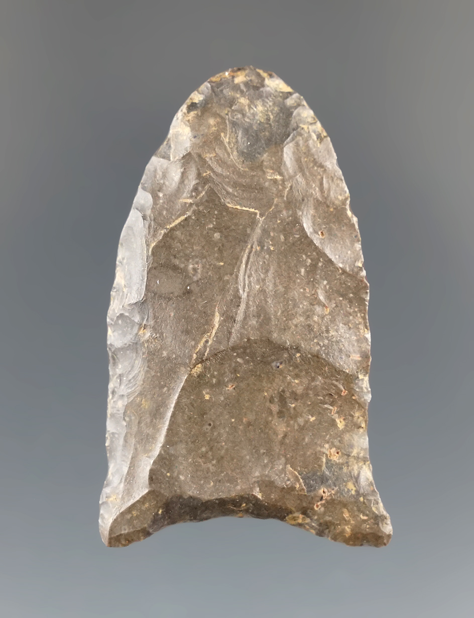 Pictured-Very Rare! 1 11/16” fluted Paleo Clovis found on Long Island, New York.