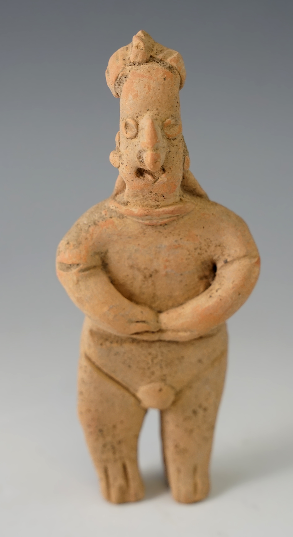 4 3/8" pre-Columbian Colima culture male flat figure found in Mexico in excellent condition.