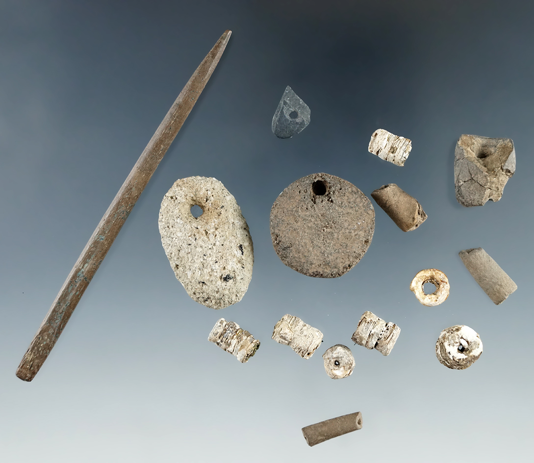 Nice group lot consisting of Columbia River area artifacts. Includes bangles,  small beads, etc.