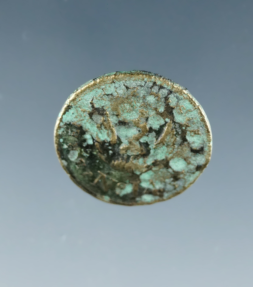 Phoenix Button 5/8" dia., #14, small disc type, style #1. Phoenix buttons found by Dewey Schmid.