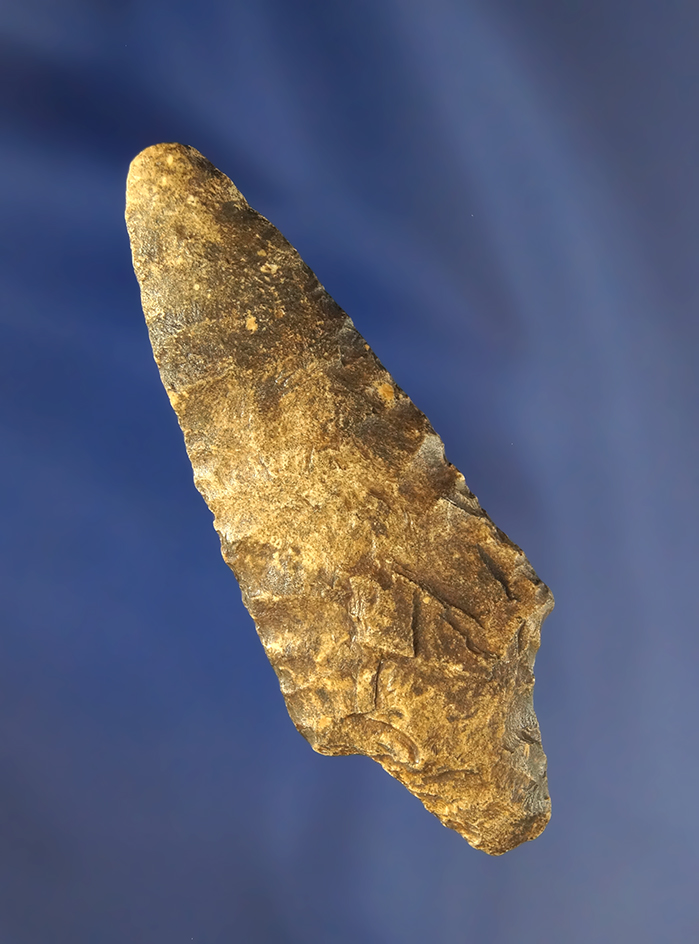 2 13/16 heavily patinated Dickson point found in Arkansas. Ex. Rick Stevens collection.