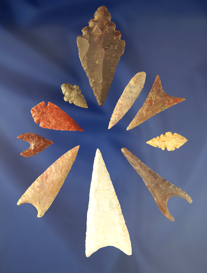 Nice group of exceptionally well made African Neolithic   Arrowheads.  Largest is 2 1/2".
