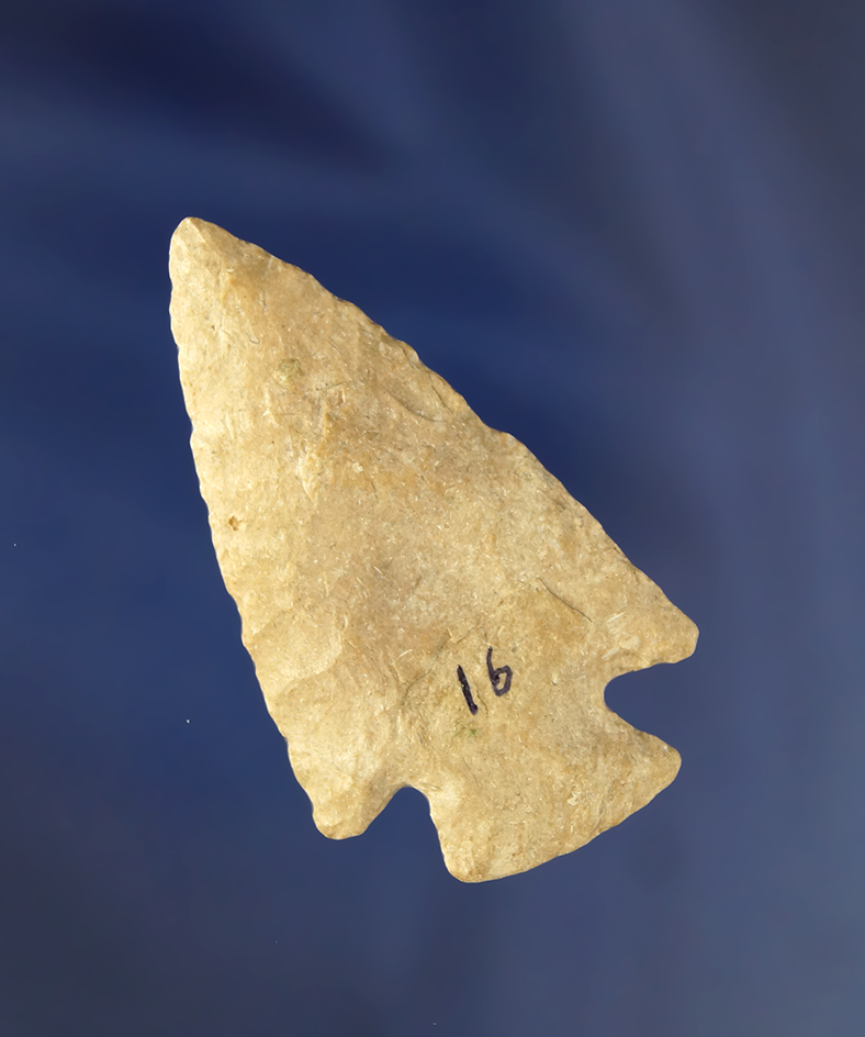 2 3/16" nicely flaked Cornernotch point found in Arkansas. Ex. Rick Stevens collection.