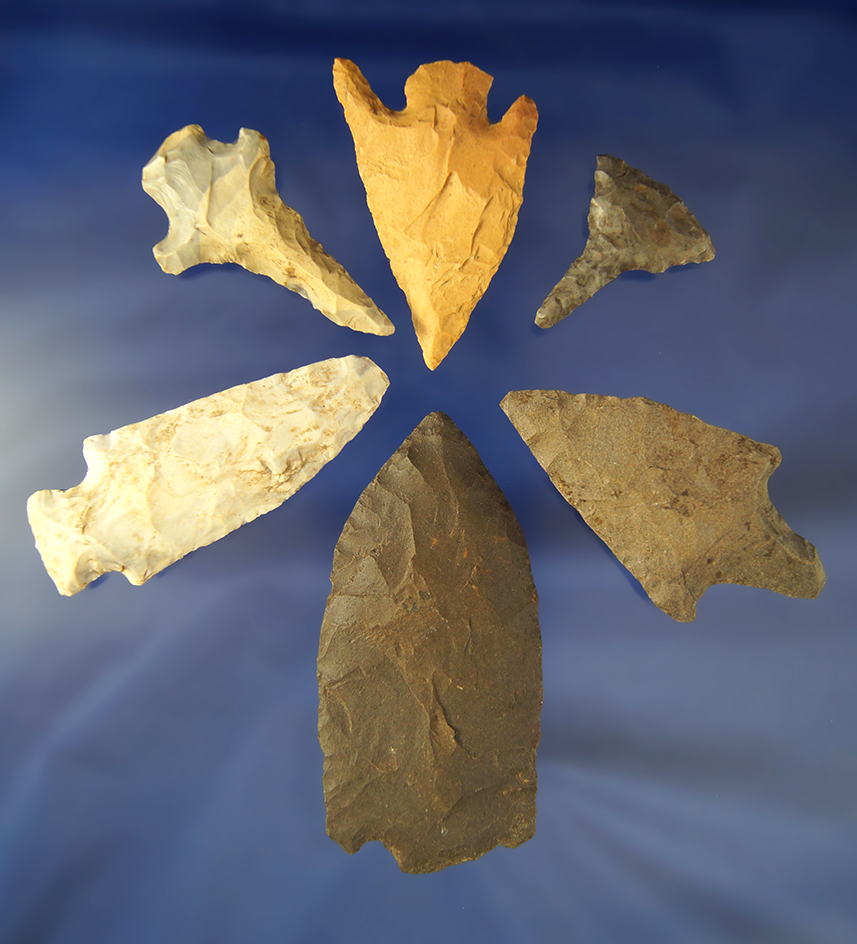 Set of 6 assorted Midwestern Artifacts.  Largest is 3 13/16".