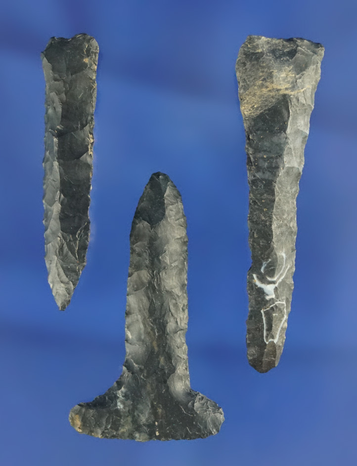 Set of three Ohio Drills made from Coshocton Flint, largest is 2".