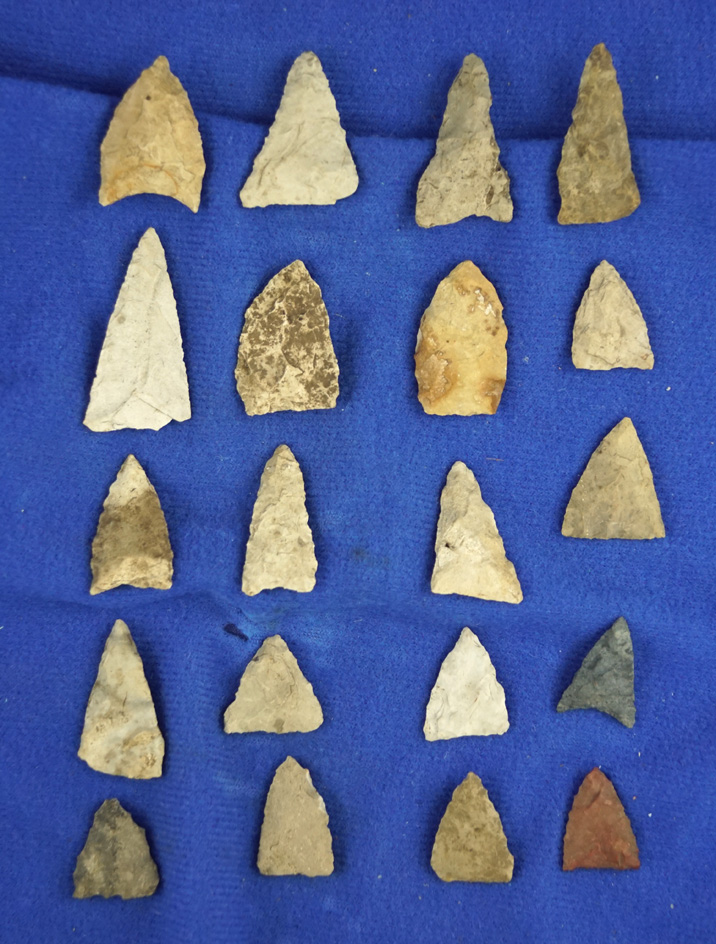 Set of 20 triangular points found in southern Michigan, largest is 1 3/8".  Ex. Phil Wagle.