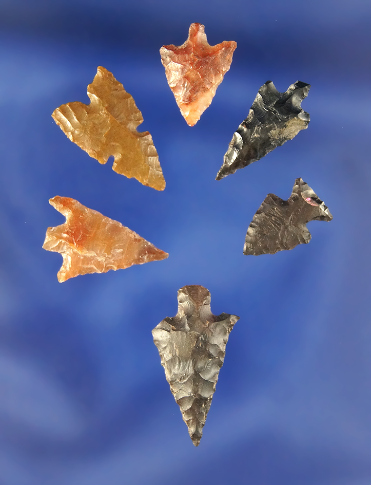 Set of six assorted Gempoints found near the Columbia River, largest is 7/8".
