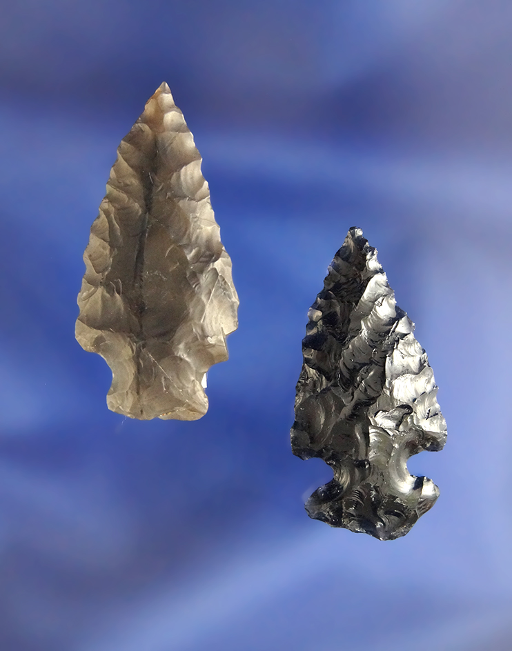 Pair of Obsidian Arrowheads in very nice condition found near the Columbia River, largest is 1 9/16"
