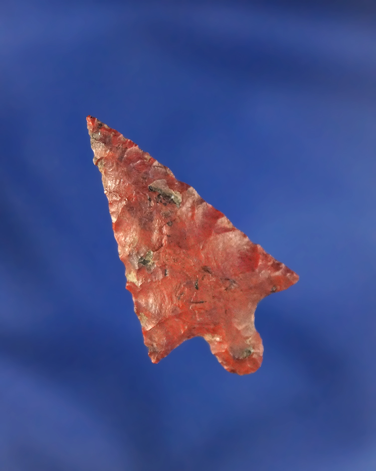 1 1/4" Rabbit Island made from attractive mottled red material. Found near the Columbia River, WA.