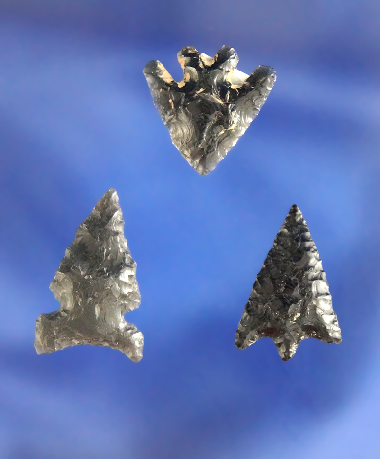 Three nice Obsidian Gempoints found in Colorado, largest is 3/4".