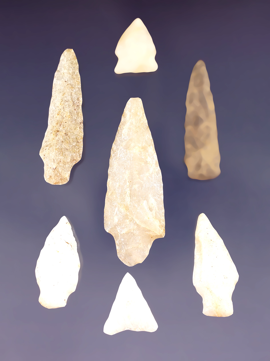 Set of 7 New Hampshire points in good condition. The largest is 2 15/16".