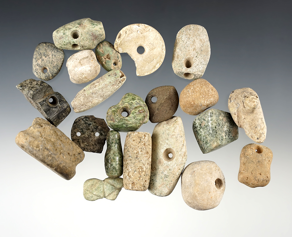 Set of 21 Pre-Columbian Beads. The largest is 1 9/16".