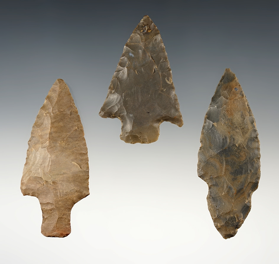 Ex. Museum! Set of 3 nice Kentucky points. The largest is 2 3/4".