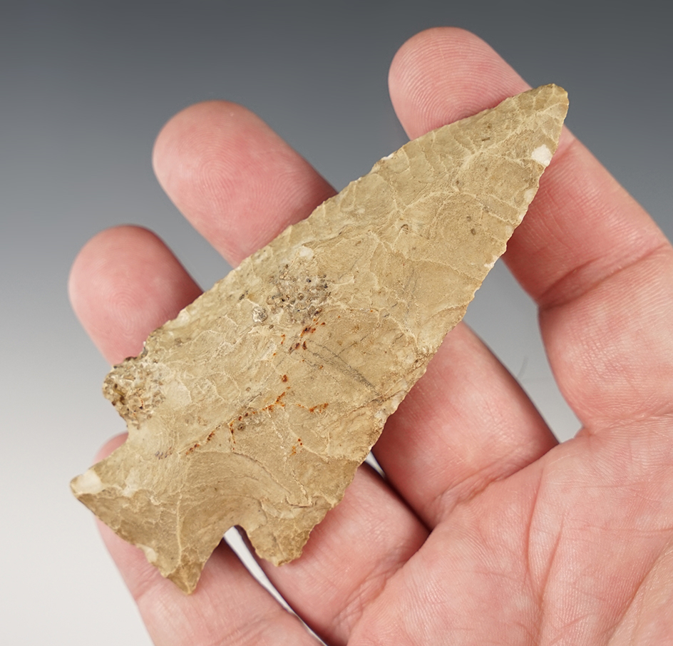 3 3/4" Indiana Hardin made from patinated chert. Comes with a Davis COA.