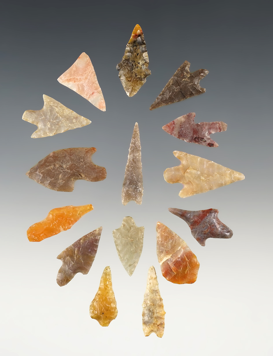 Set of 15 African Neolithic points. The largest is 1 1/16".