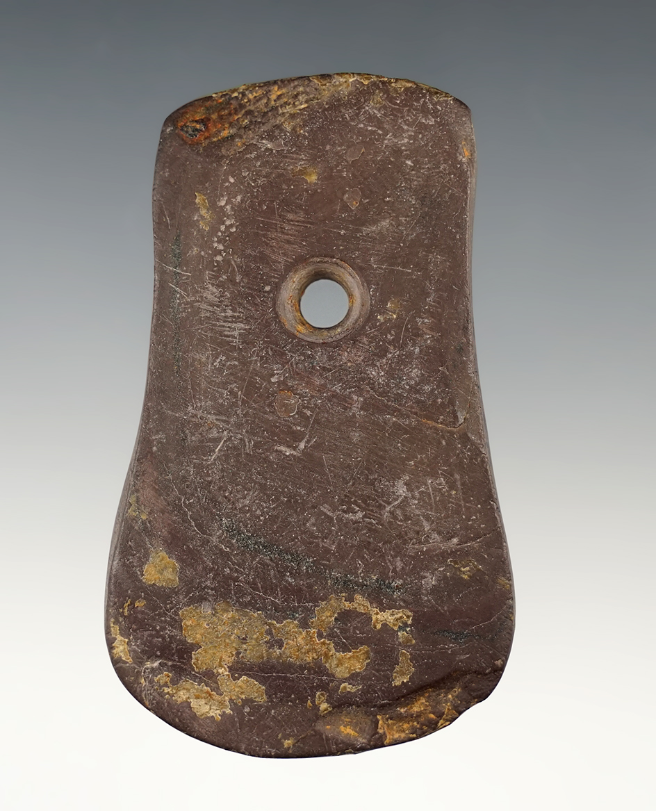 Well patinated 3 1/8" Keyhole Pendant found in Hamilton Co., Ohio. Ex. David Root.