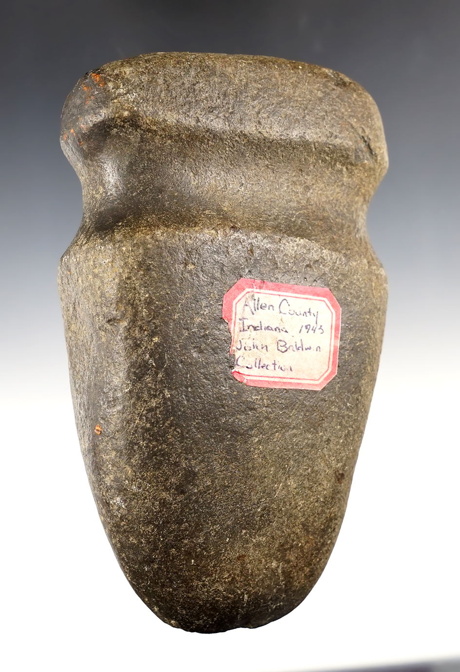 Large and well patinated 6 1/2" long Full groove Axe found in Allen Co., Indiana in 1943.