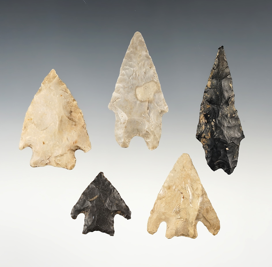 Ex. Museum! Set of 5 Texas points in good condition. The largest is 2 1/2".