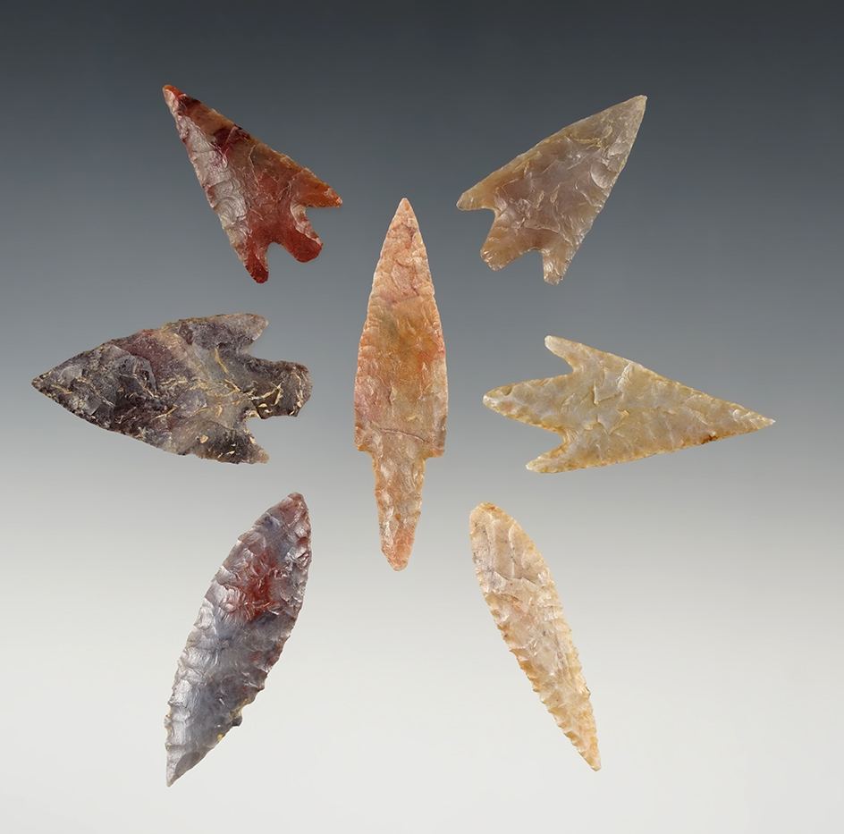 Set of 7 nicely made African Neolithic points. The largest is 2 1/16".