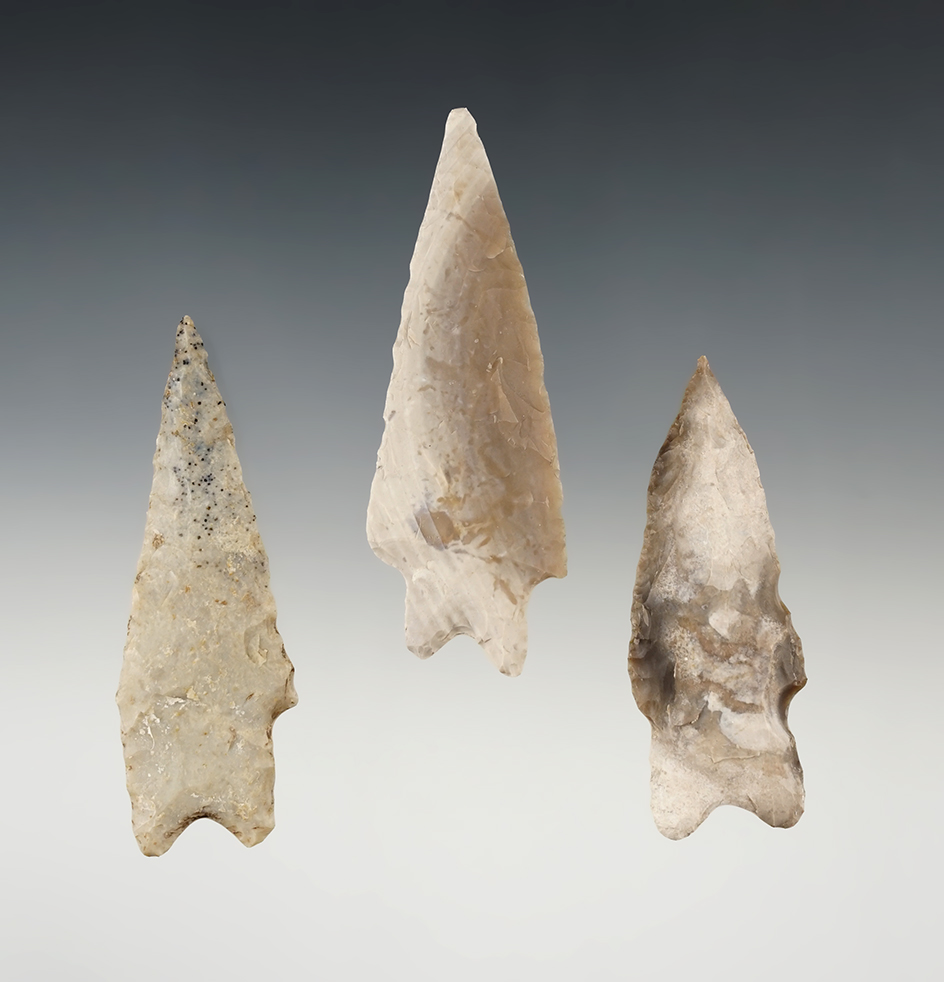 Ex. Museum! Set of 3 well made Texas Pedernales. The largest is 3  3/16".