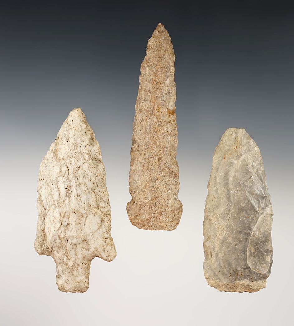 Set of 3 nice points from Indiana and Missouri. The largest is 4 7/16".