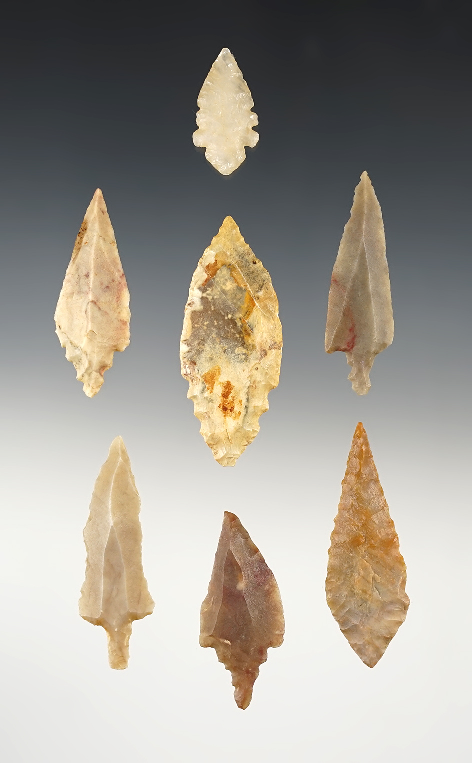 Set of 7 African Neolithic and Mesolithic points found around Mali. The largest is 2 3/8".