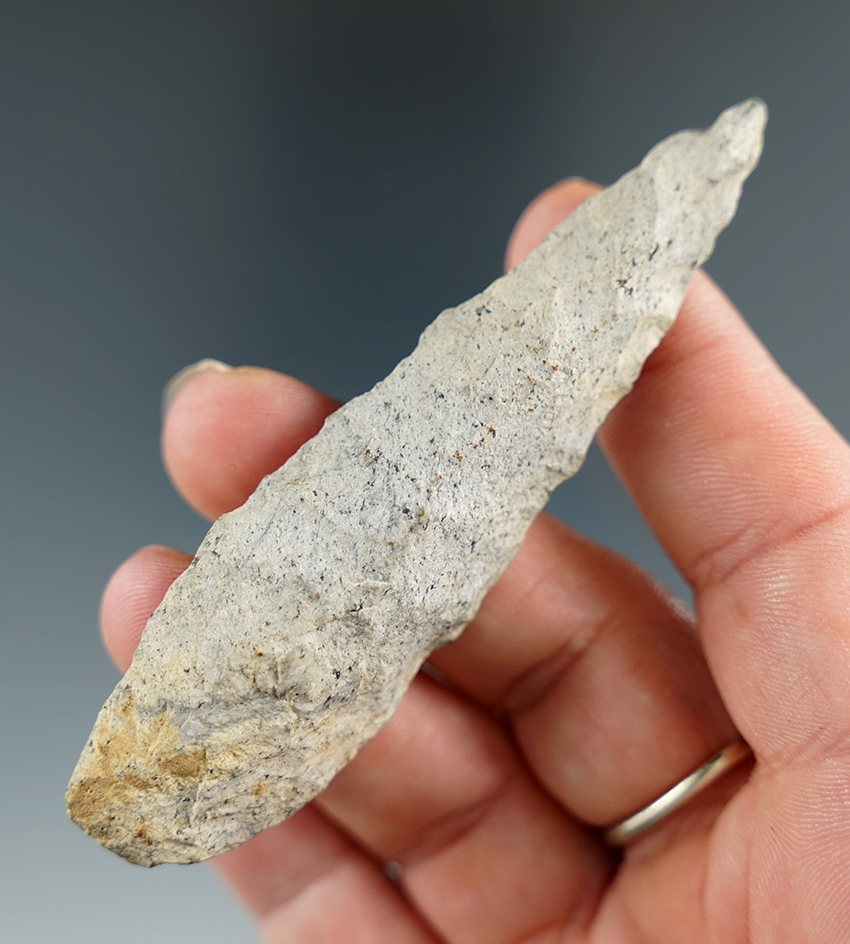 3 7/16" Guilford point made from gray Slate, found in Granville Co., North Carolina. Bennett COA.