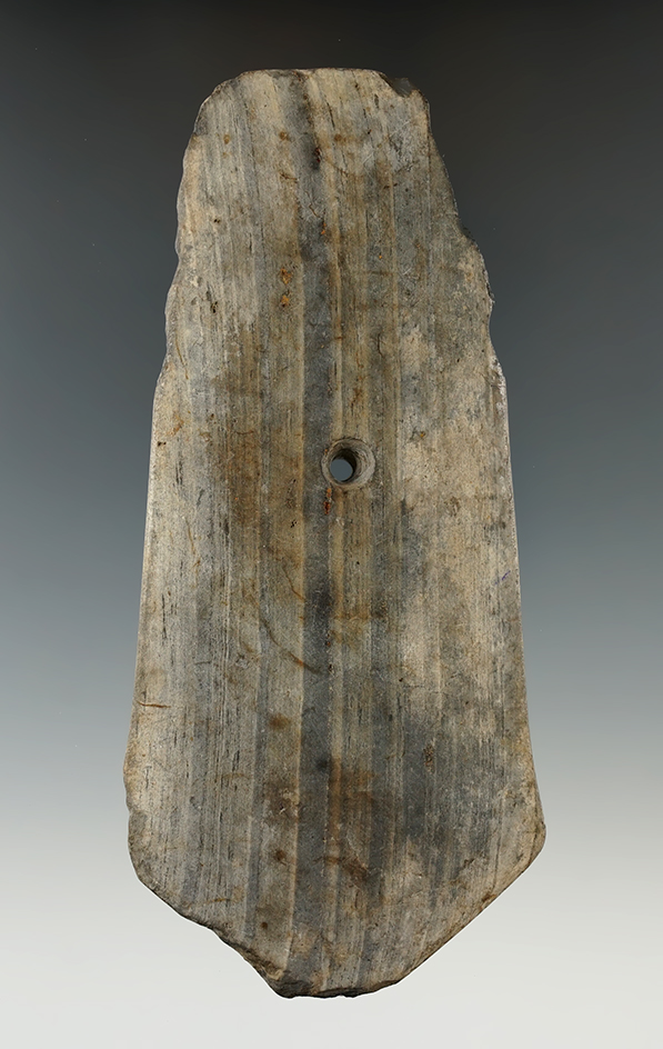 4 15/16" Pentagonal Pendant made from banded glacial slate found in Wyoming Co., New York.