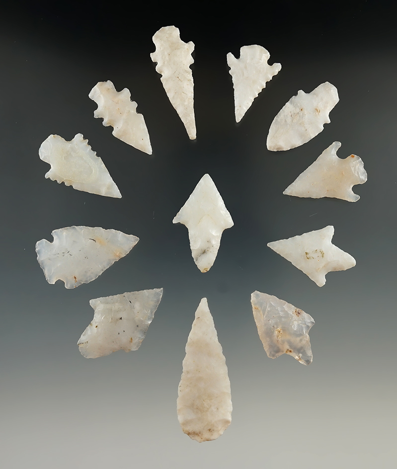 Group of 12 assorted New Mexico arrowheads, largest is 2".