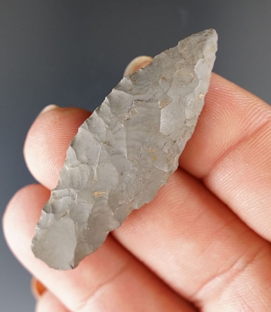 1 7/8" Inuit point found in Alaska and made from nicely patinated flint.