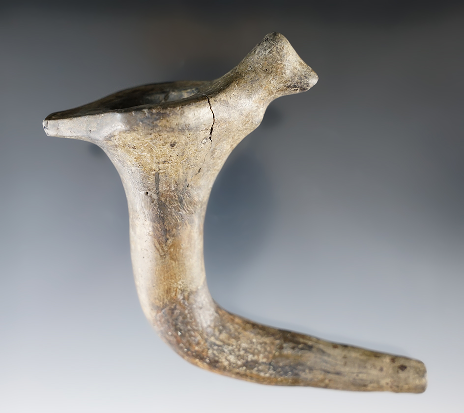 5 1/2" Huron-Petun bird effigy clay pipe found that Joe Hamilton site, Simcoe Co.,  Ont., Canada.