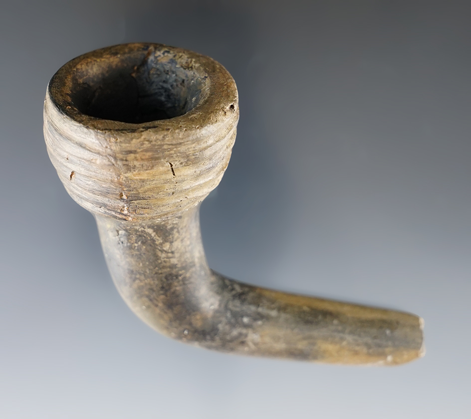 3 5/8" long Iroquois ring bowl clay pipe - moderate restoration to the bowl and elbow. New York.