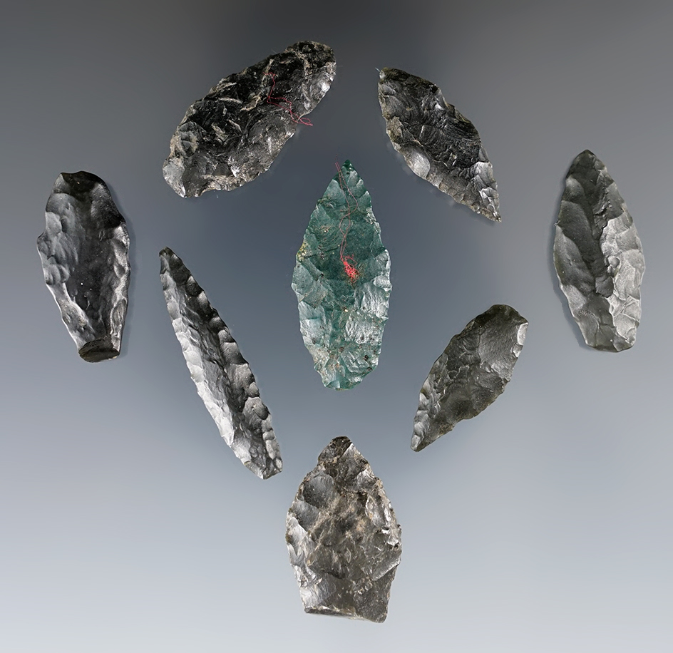 Set of 8 Inuit points found in Alaska. The largest is 1 3/8".