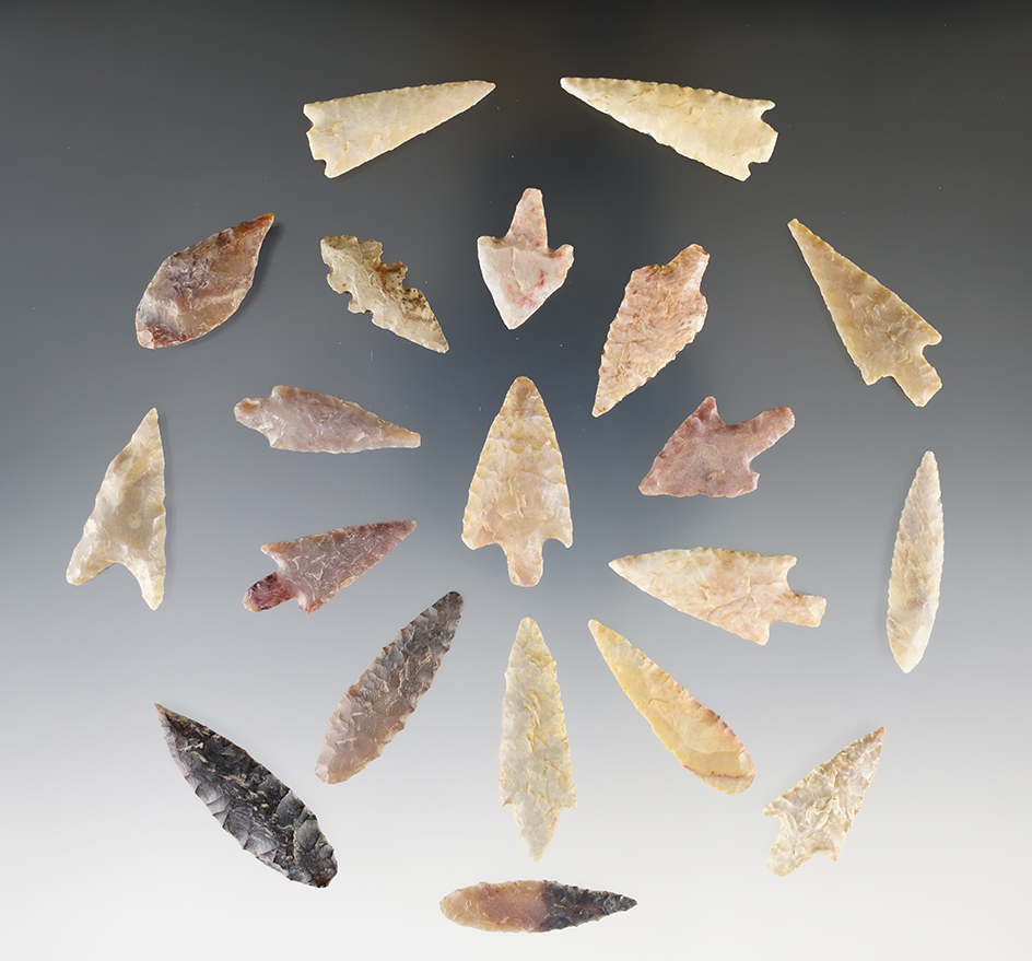 Group of 20 African Neolithic arrowheads found in the Sahara Desert region. Largest is 1 1/2".