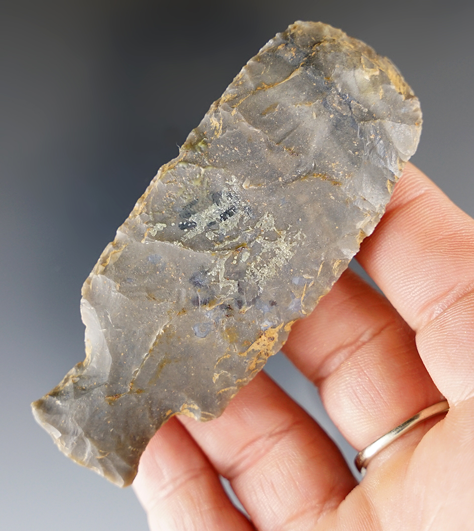 Fine 3 3/16" Benton Hafted Scraper made from Hornstone.