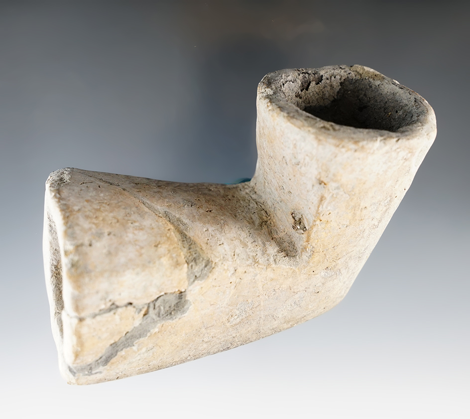 3 3/4" Ancient Clay Pipe with two pieces broken and glued.