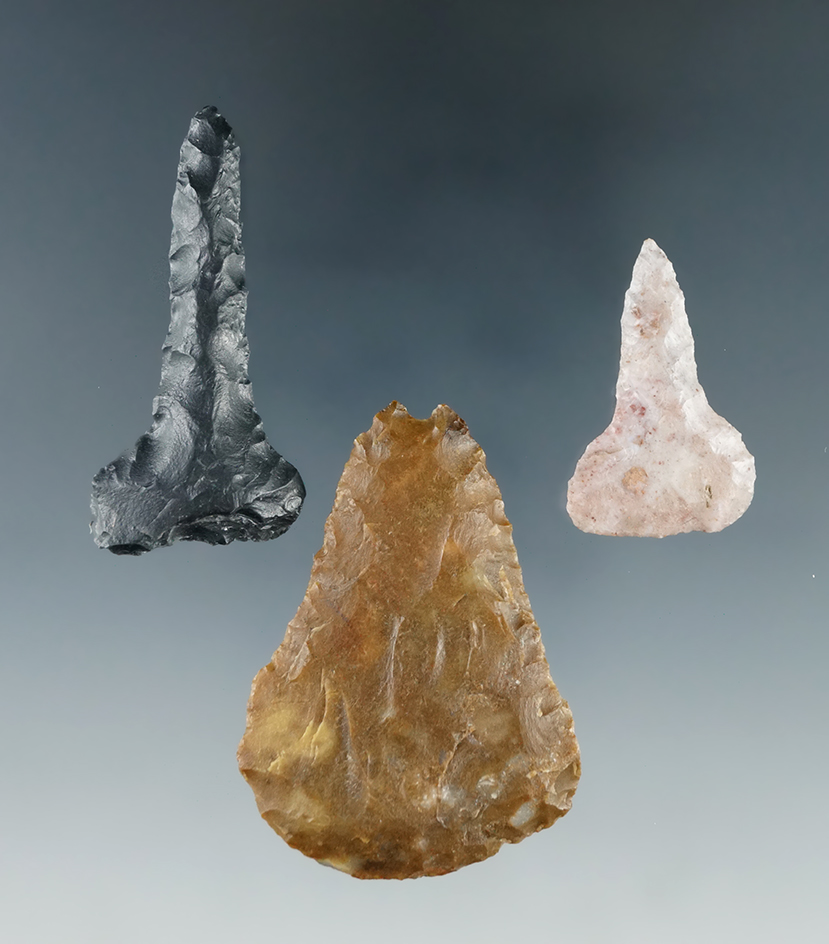 Set of three flaked tools found in the Great Basin area by George Miller including a well-made hafte