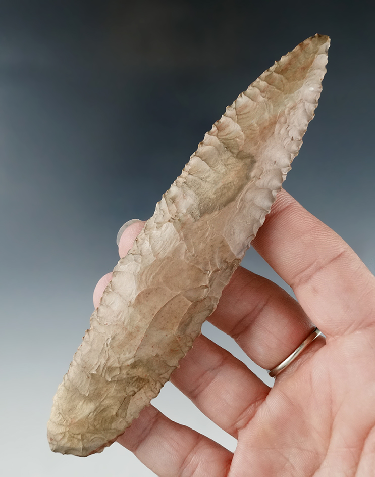 Large 5 1/8" heavily serrated knife found near the Tennessee River in Lauderdale Co., Alabama.
